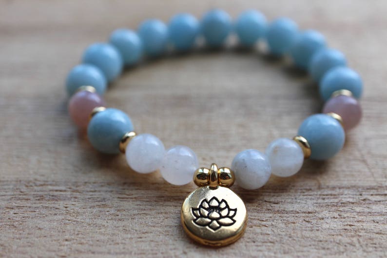 Aquamarine Rainbow Moonstone Sunstone Mala Bracelet Etsy