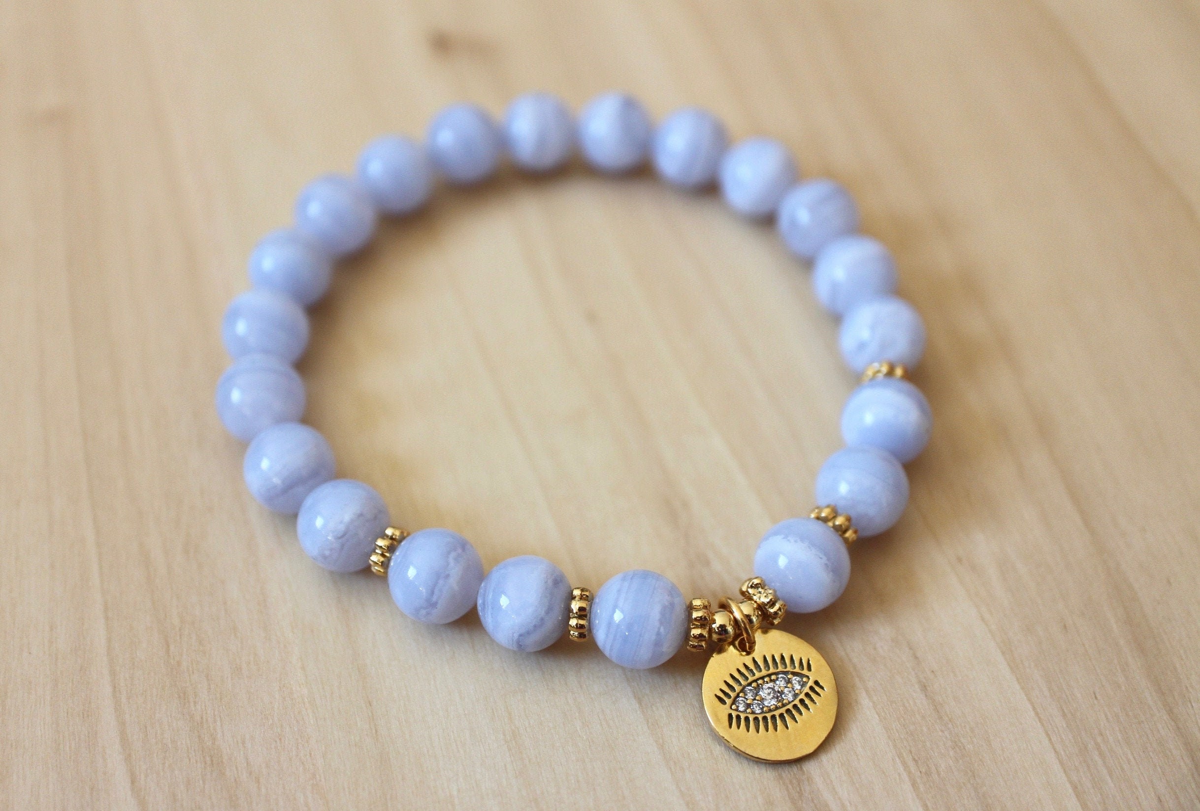 Blue Lace Agate Bracelet Mala Bracelet Wrist Mala Beads | Etsy