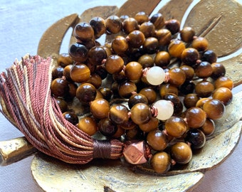 Tiger Eye Mala Beads, Yoga Jewelry, Mantra Beads, Prayer Beads, Japa Mala 108, Mala