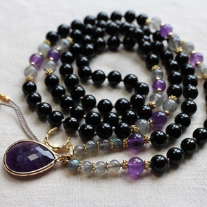 Black Tourmaline Mala, Amethyst Mala, Tourmaline Mala, Tourmaline Necklace, Amethyst Necklace, Mala Kette, Prayer Beads, Yoga Necklace image 3