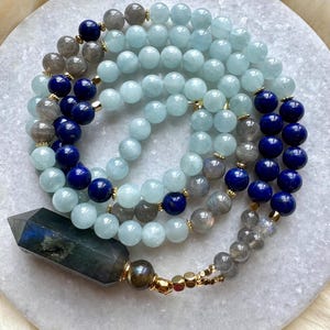 OOAK Lapis Lazuli Mala, Aquamarine Mala, Labradorite Mala, Essential Oil Necklace, Meditation Beads, Mala Kette, Prayer Beads, Yoga Necklace