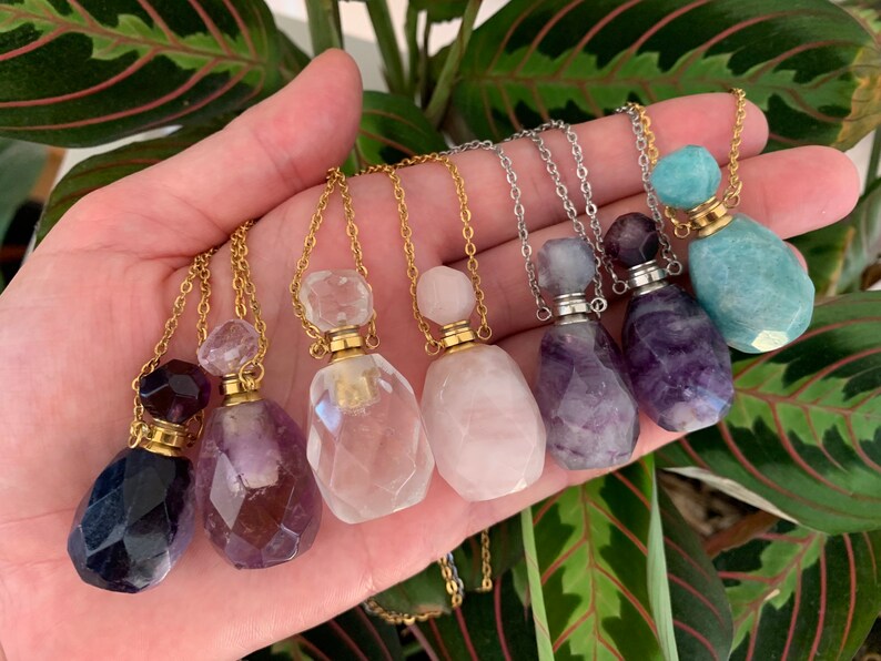 Essential Oil Bottle Necklace Essential Oil Pendant Crystal Etsy