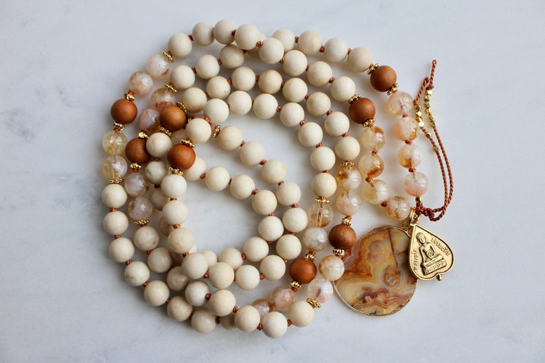 Citrine Mala, Riverstone Mala, Sandalwood Mala, Citrine Necklace, Sandalwood Necklace, Mala Kette, Prayer Beads, Yoga Necklace image 8