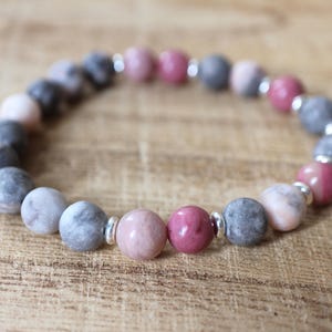 Matte Zebra Jasper and Rhodonite Mala Bracelet - for Inner Balance ...