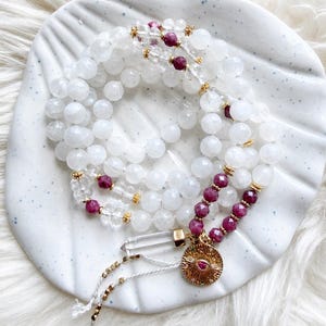 Moonstone Mala, Ruby Mala, Ruby Moonstone Mala, Moonstone Necklace, Ruby Necklace, Mala Kette, Prayer Beads, Yoga Necklace