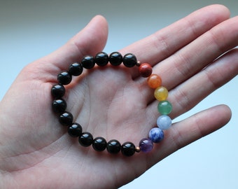 Chakra Mala Bracelet, Mens Womens Yoga Bracelet, Chakra Beads, Obsidian Wrist Mala, Prayer Beads, Yoga Jewelry, Chakras