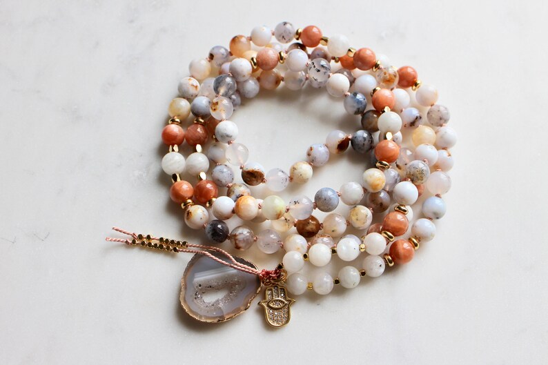 Ocean Chalcedony Mala, Sunstone Mala, Moonstone Mala, Mala Necklace, Crystal Necklace, Mala Kette, Prayer Beads, Yoga Necklace image 8