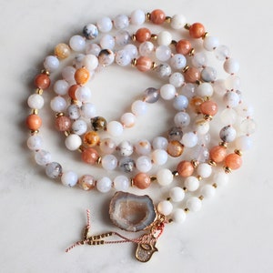 Ocean Chalcedony Mala, Sunstone Mala, Moonstone Mala, Mala Necklace, Crystal Necklace, Mala Kette, Prayer Beads, Yoga Necklace image 3