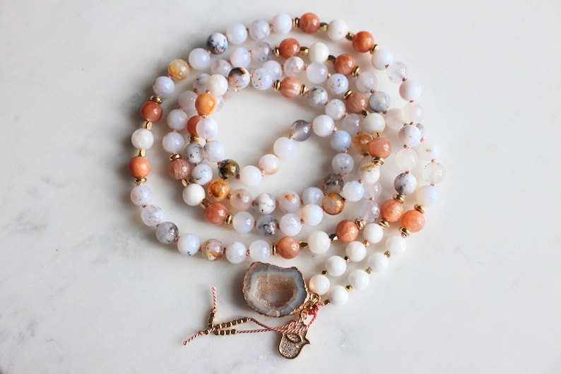 Ocean Chalcedony Mala, Sunstone Mala, Moonstone Mala, Mala Necklace, Crystal Necklace, Mala Kette, Prayer Beads, Yoga Necklace image 3