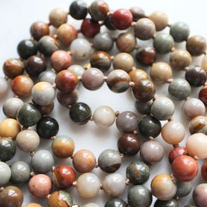 Ocean Jasper Mala Beads, 108 Beads, Sandalwood Mala Necklace, Knotted Mala, Tassel Necklace, Yoga Jewelry,Meditation Beads,Spiritual Jewelry image 4