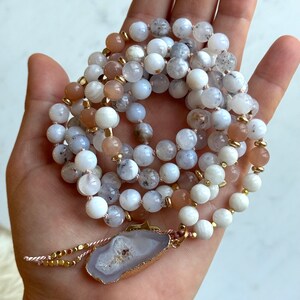 Ocean Chalcedony Mala, Sunstone Mala, Moonstone Mala, Mala Necklace, Crystal Necklace, Mala Kette, Prayer Beads, Yoga Necklace image 7