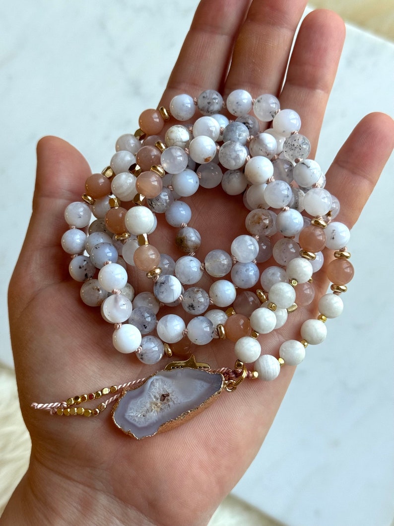 Ocean Chalcedony Mala, Sunstone Mala, Moonstone Mala, Mala Necklace, Crystal Necklace, Mala Kette, Prayer Beads, Yoga Necklace image 7