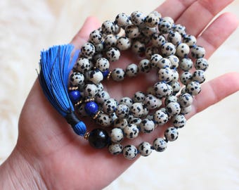 Jaspis Mala Perlen 108, Lapis Lazuli Mala, Quastenkette, Yoga Geschenk, Yoga Schmuck, Meditation Perlen, spiritueller Boho Schmuck