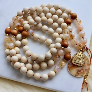 Citrine Mala, Riverstone Mala, Sandalwood Mala, Citrine Necklace, Sandalwood Necklace, Mala Kette, Prayer Beads, Yoga Necklace image 6