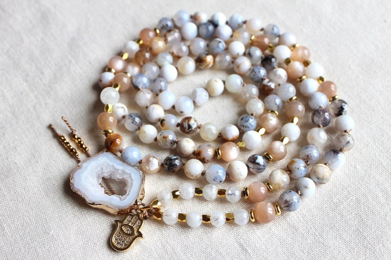 Ocean Chalcedony Mala, Sunstone Mala, Moonstone Mala, Mala Necklace, Crystal Necklace, Mala Kette, Prayer Beads, Yoga Necklace image 2