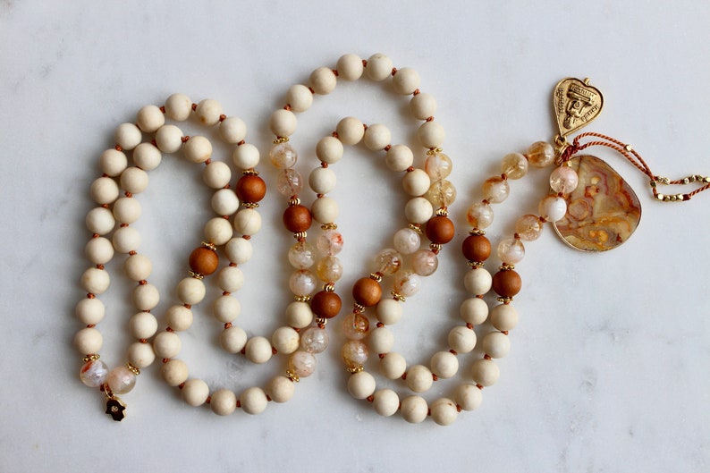 Citrine Mala, Riverstone Mala, Sandalwood Mala, Citrine Necklace, Sandalwood Necklace, Mala Kette, Prayer Beads, Yoga Necklace image 10