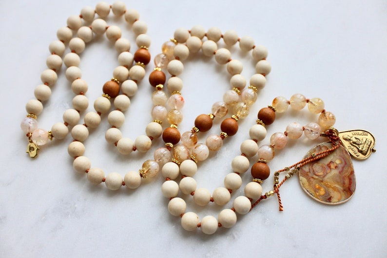 Citrine Mala, Riverstone Mala, Sandalwood Mala, Citrine Necklace, Sandalwood Necklace, Mala Kette, Prayer Beads, Yoga Necklace image 3