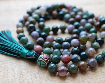 Indian Agate Mala, Tibetan Bead, Mala Beads 108, Mala Necklace, Knotted Mala, Tassel Necklace, Yoga Jewelry, Meditation Beads, Yoga, Boho