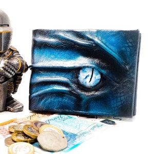 Slim Leather Wallet with Cute Blue Dragon Eye - Perfect for Dungeons and Dragons Fans