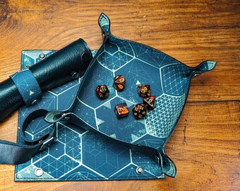 Hexagon Leather Tray - Collapsable Vallet or  Dice Rolling Tray