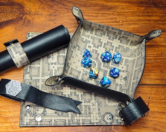 Dungeon Map Leather Dice Tray - Foldable Tabletop Tray