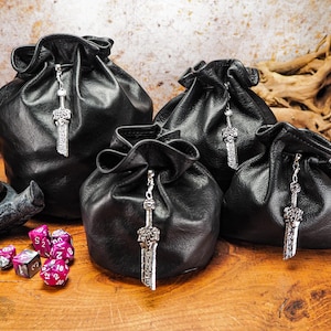 Sac de jeu de rôle en cuir avec épée cassée argentée - Sac de rangement pour dés
