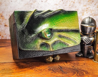 Caixa de baralho Dragon Eye pintada à mão, couro e nogueira, comporta mais de 200 cartas