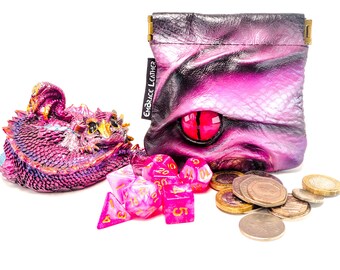 Pink Leather Coin Pouch with Gorgeous Painted Eye - Leather Key Pouch / Coin Purse