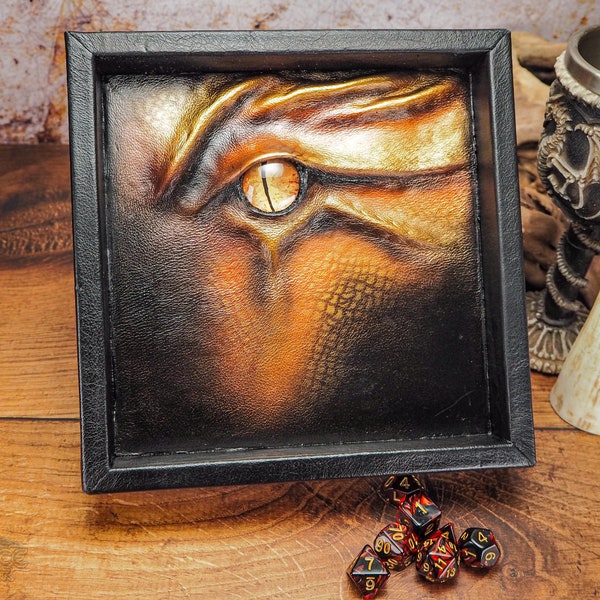 Gold and Bronze Leather Dice Tray - Dragon Tray - Dungeons and Dragons - Dice Roll - Gamer Dice Tray - Leather Tray