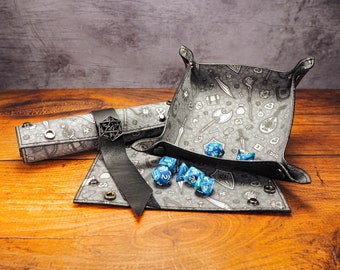 Adventurer Leather Dice Tray - Scroll Style Rolling or Vallet Tray
