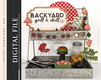 Backyard BBQ Grill and Chill Laser Cut File, Laser Cutting Design DIY Decor Glowforge Project, Wood Cutting Machine Cricut Project SVG
