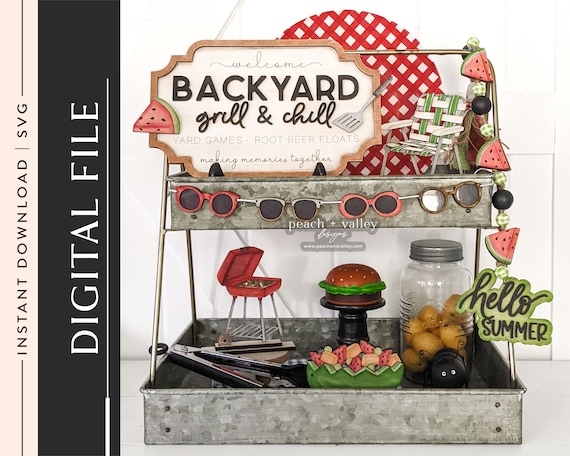 Backyard BBQ Grill and Chill Laser Cut File, Laser Cutting Design DIY Decor Glowforge Project, Wood Cutting Machine Cricut Project SVG