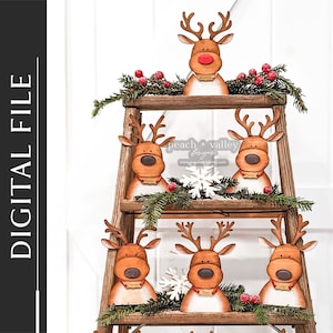 サンタのトナカイのレーザーカットファイル、DIYクリスマスデコレーションレーザーカットデザイン、木材切断機Glowforgeプロジェクト、CricutプロジェクトSVG