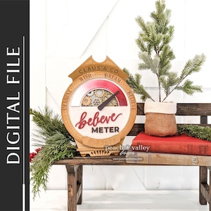 Santa Believe Meter Zeichen Laser geschnitten Datei, DIY Weihnachtsdekor Holz Schneidemaschine Glowforge Projekt, Laserschneiden Design Cricut Projekt SVG