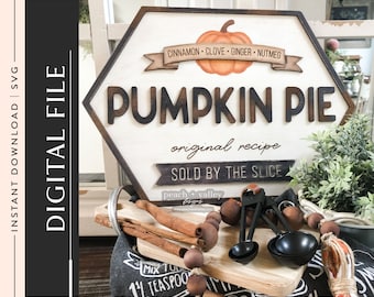 Kürbiskuchen Zeichen Laser geschnitten Datei, DIY Herbst Dekor Laserschneiden Design Glowforge Projekt, DIY Urlaub Dekor Mantel Dekor, Cricut Projekt SVG