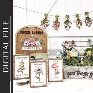 Archivo de corte láser de flores frescas, diseño de corte láser, decoración de bricolaje, máquina de corte de madera, proyecto Glowforge, regalo para amantes de las plantas, proyecto Cricut