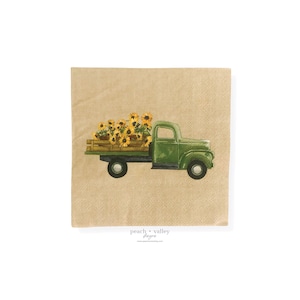 Tovagliolo di carta - Tovagliolo da cocktail camion di girasole, carta da decoupage per diario spazzatura, scrapbooking e arte del decoupage