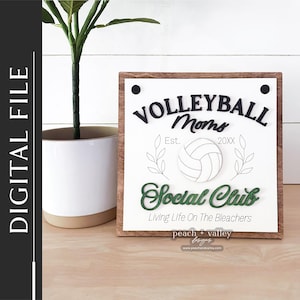 Fichier découpé au Laser de club social de maman de volleyball, cadeau interchangeable de signe pour la conception découpée au laser de maman, projet de Glowforge de décoration d'intérieur bricolage SVG, S1