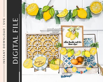 Lemon Drops Laser Cut File, Lemon Design Laser Cutting Design Glowforge Project, Wood Cutting Machine DIY Decor, Cricut Project SVG