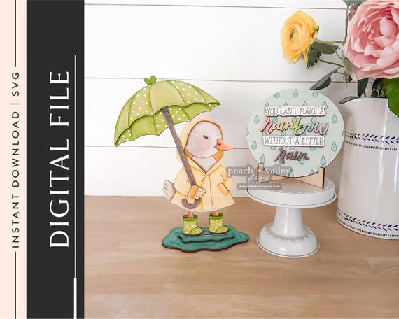 Rainy Day Duck with Umbrella Laser Cut File, Laser Cutting Design Spring Mantel Decor, Wood Cutting Machine Glowforge Project SVG