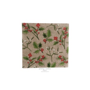 Paper Napkin - Holly and Mistletoe Christmas Napkin DIY Christmas Decor, Luncheon Napkin Decoupage Paper, Junk Journal & Scrapbooking