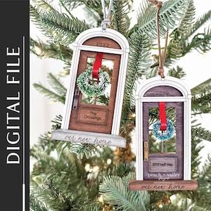 Nosso novo arquivo de corte a laser para enfeites de Natal DIY para casa, decoração de Natal DIY, design de corte a laser para enfeites de porta de entrada, projeto Glowforge SVG