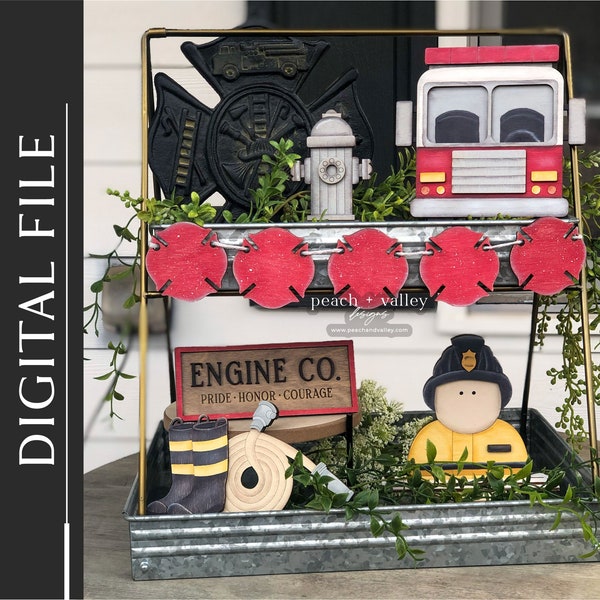 Firefighter Laser Cut File SVG - DIY Tiered Tray Decor and Firefighter Gifts, Cricut & Glowforge Project, DIY Home Decor