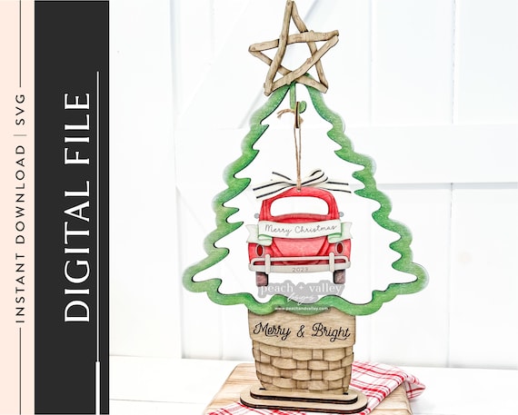 Xmas Tree Ornament Stand Laser Cut File, Ornament Hanger DIY Christmas Decor Laser Cutting Design Glowforge Project, Cricut Project SVG