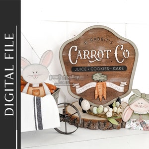 キャロット Co サイン レーザーカット ファイル、DIY イースター デコレーション レーザーカット デザイン、Glowforge プロジェクト、DIY ホリデー デコレーション Cricut プロジェクト、マントル デコレーション SVG