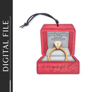 Fichier découpé au laser ornement fiançailles, décoration de Noël bricolage décoration de Noël à la machine, projet Glowforge, cadeau de fiançailles pour couples SVG
