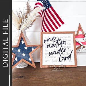 Archivo de corte láser "Juramento a la Bandera: Una Nación Bajo Dios", diseño de corte láser del 4 de julio, proyecto Glowforge, decoración del 4 de julio en formato SVG