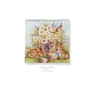 Guardanapo de papel - Cesta de buquê de margaridas Guardanapo de Páscoa de coelhinho de coquetel, papel de decupagem para diário de lixo, álbum de recortes e arte de decoupage