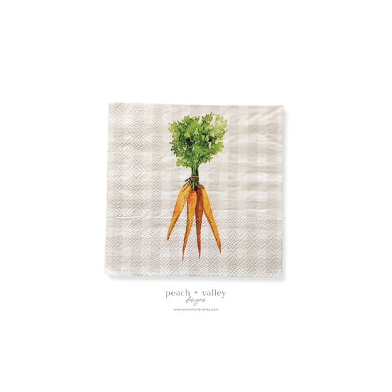 Paper Napkin - Carrot Bunch Gingham Design Cocktail Easter Napkin, Decoupage Paper for Junk Journal, Scrapbooking, & Decoupage Art