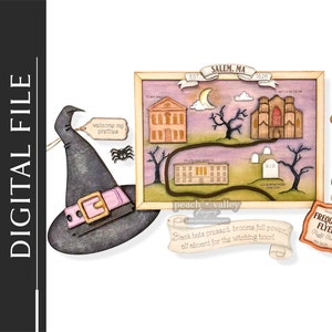 Salem Witch Laser Cut File, DIY Halloween Decor, DIY Holiday Decor Laser Cutting Design Glowforge Project, Halloween DIY Cricut Project Svg